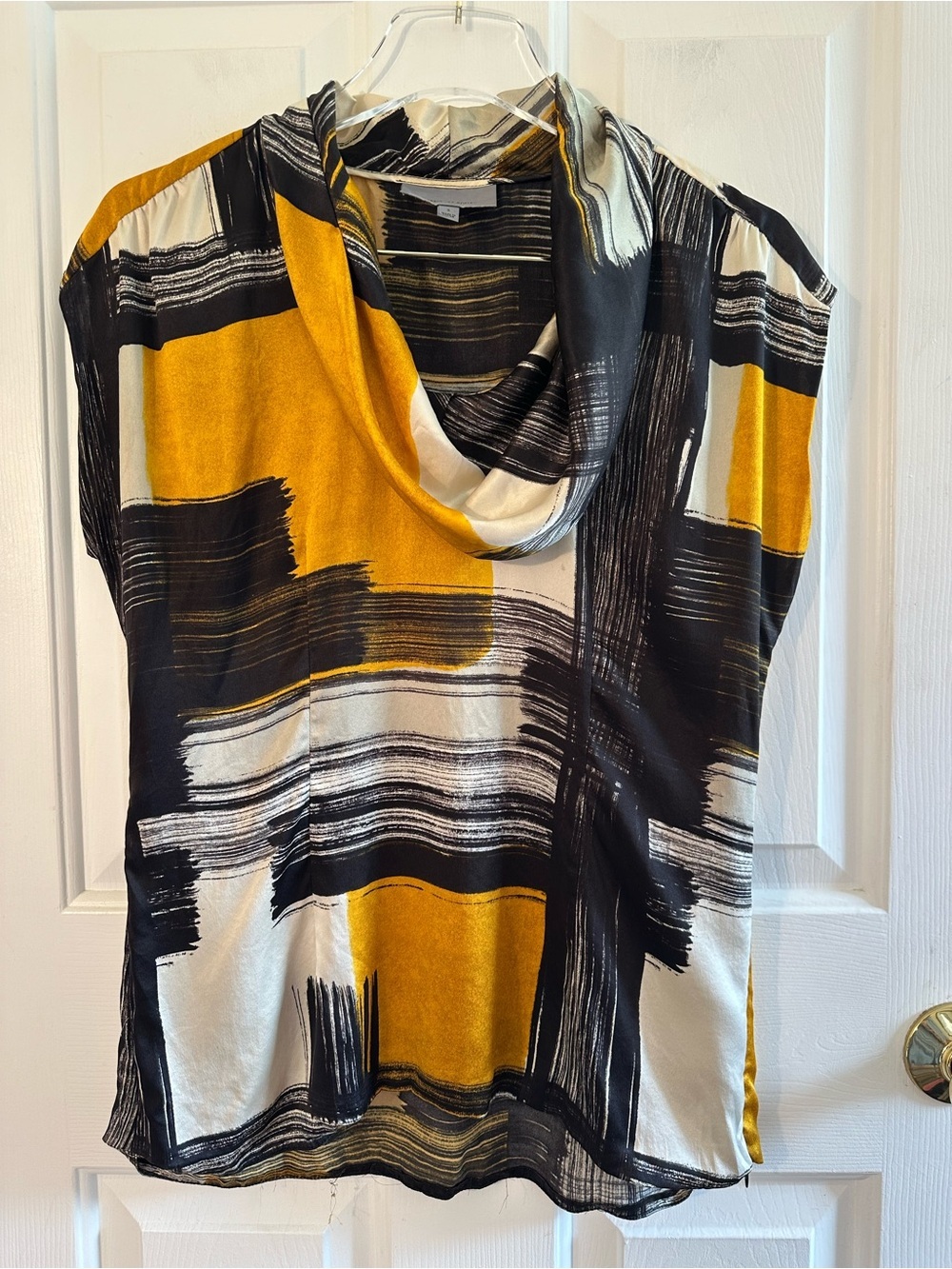 CLASSIQUES ENTIER S 100% Silk Capsule Minimalist Brushstroke Cowl Neck Blouse